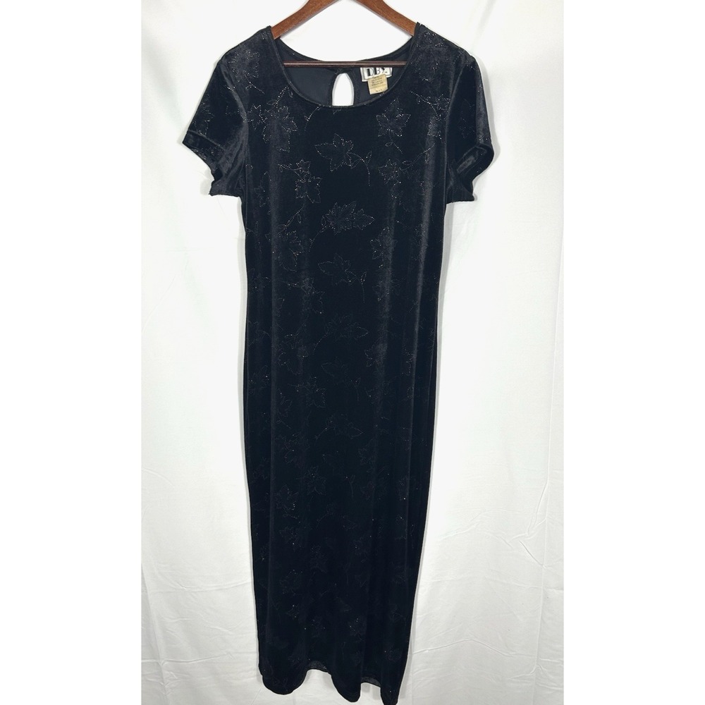 Vintage Womens Whimsigoth Velvet Maxi Dress Size 13 Black Sparkle Witchy Holiday